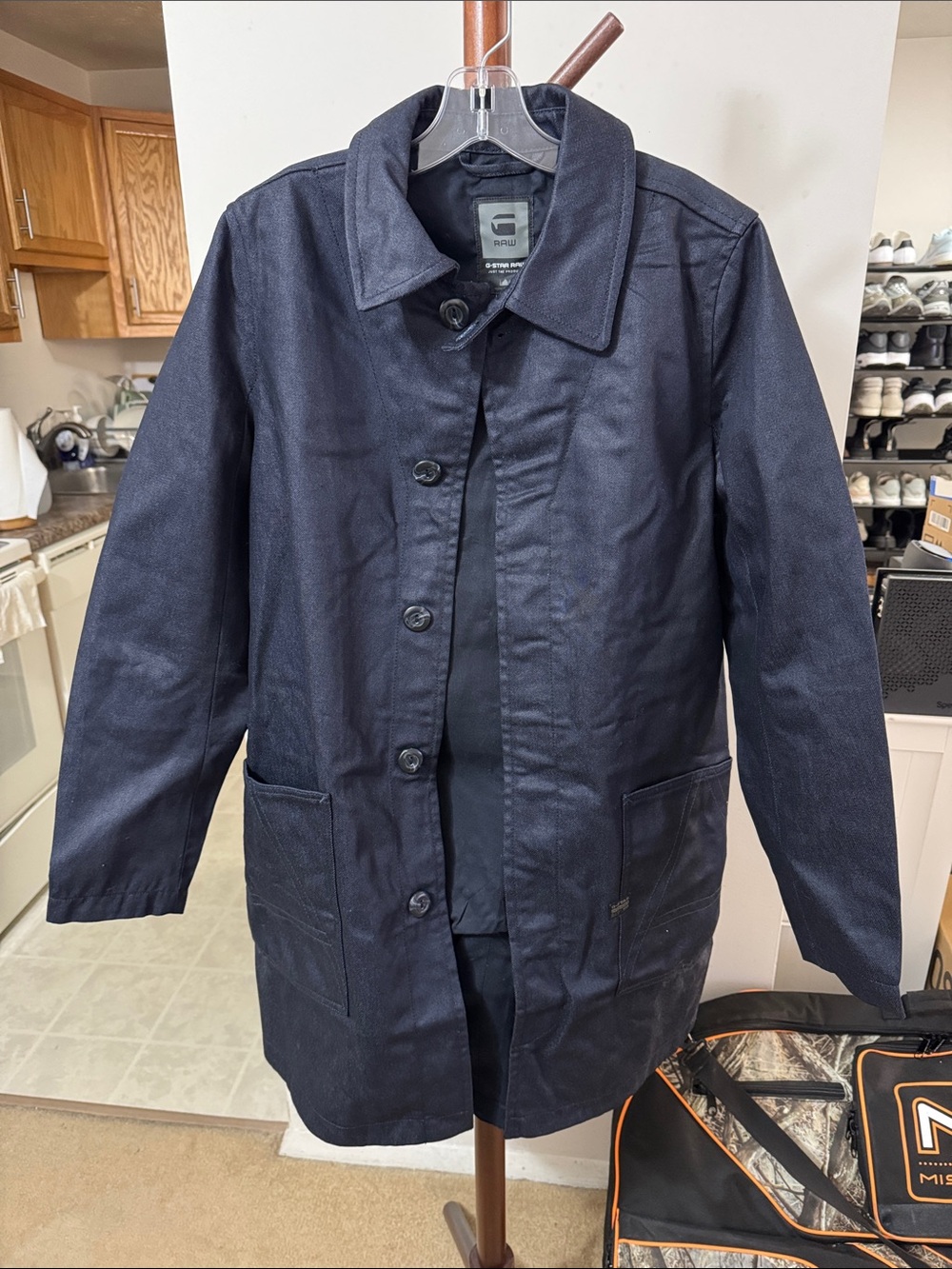 G-Star Navy Button-Front Trench Coat